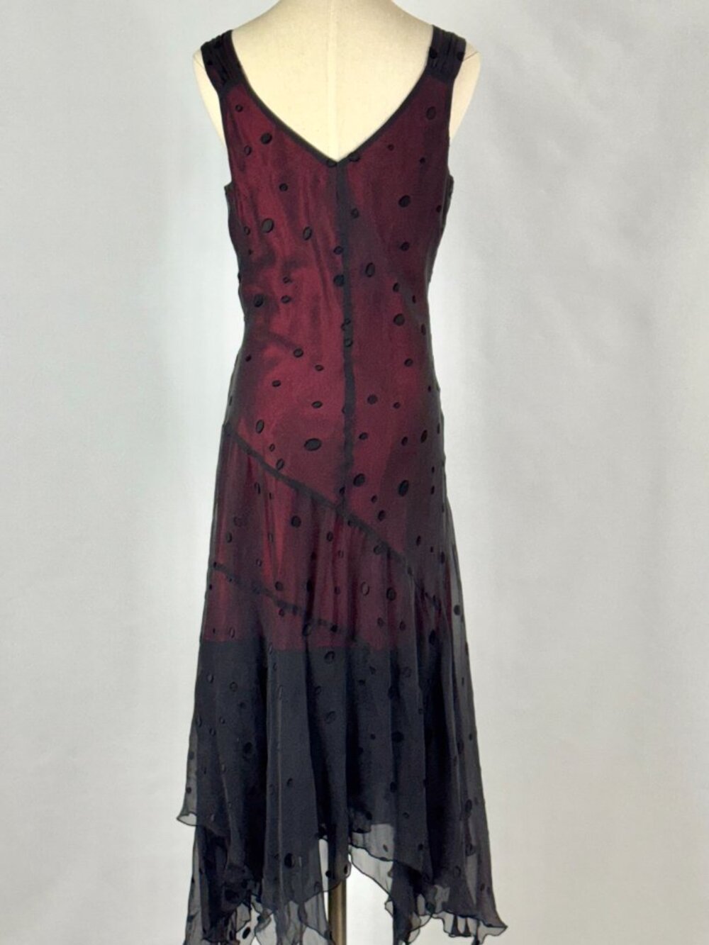 Vtg Y2K Black & Red Silk Dress Asymmetrical Handkerchief Hem Whimsigoth Vamp - Picture 7 of 10